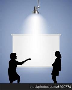 Silhouette of people in Background with Lighting Lamp and Frame look at the Empty Space for Your Text, Object or advertisement. Vector Illustration. EPS10. Silhouette of people in Background with Lighting Lamp and Frame
