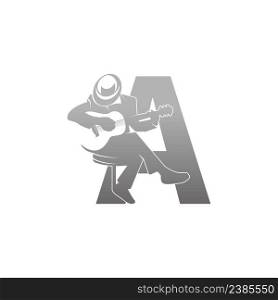 Silhouette of person playing guitar beside letter A illustration vector