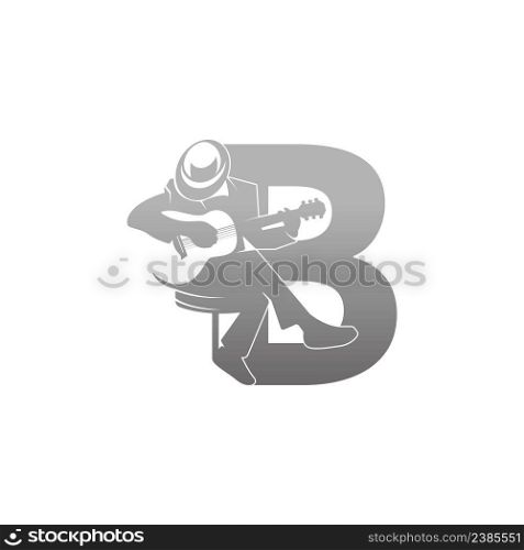 Silhouette of person playing guitar beside letter B illustration vector