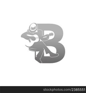 Silhouette of person playing guitar beside letter B illustration vector