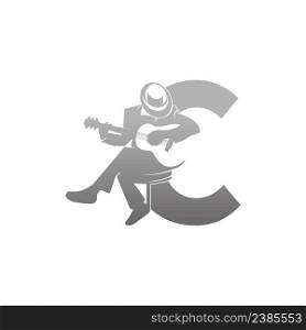Silhouette of person playing guitar beside letter C illustration vector