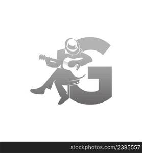 Silhouette of person playing guitar beside letter G illustration vector