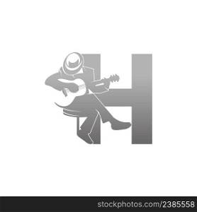 Silhouette of person playing guitar beside letter H illustration vector