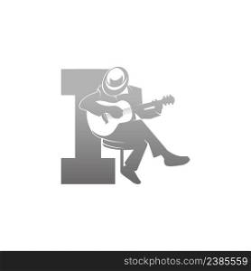 Silhouette of person playing guitar beside letter I illustration vector
