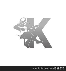 Silhouette of person playing guitar beside letter K illustration vector