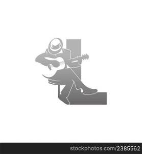 Silhouette of person playing guitar beside letter L illustration vector
