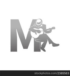 Silhouette of person playing guitar beside letter M illustration vector