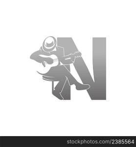 Silhouette of person playing guitar beside letter N illustration vector