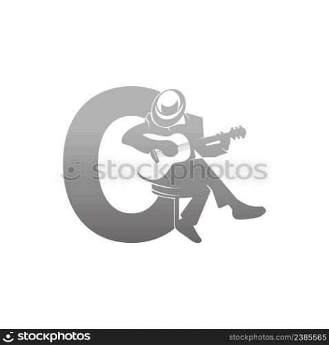 Silhouette of person playing guitar beside letter O illustration vector