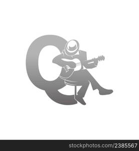 Silhouette of person playing guitar beside letter Q illustration vector