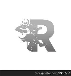 Silhouette of person playing guitar beside letter R illustration vector