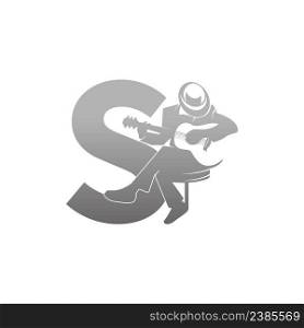 Silhouette of person playing guitar beside letter S illustration vector
