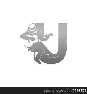 Silhouette of person playing guitar beside letter U illustration vector