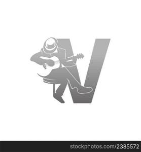 Silhouette of person playing guitar beside letter V illustration vector