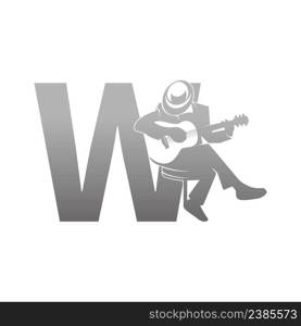 Silhouette of person playing guitar beside letter W illustration vector