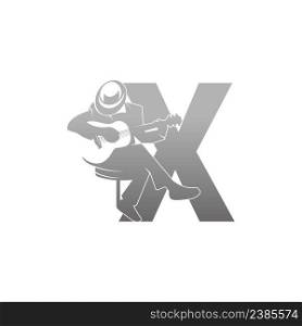 Silhouette of person playing guitar beside letter X illustration vector