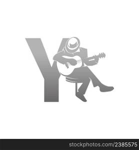 Silhouette of person playing guitar beside letter Y illustration vector