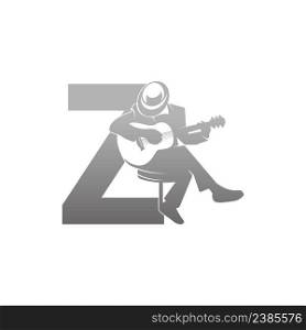 Silhouette of person playing guitar beside letter Z illustration vector