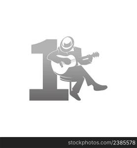 Silhouette of person playing guitar beside number 1 illustration vector