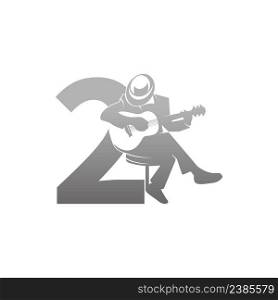 Silhouette of person playing guitar beside number 2 illustration vector