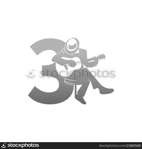 Silhouette of person playing guitar beside number 3 illustration vector