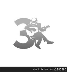 Silhouette of person playing guitar beside number 3 illustration vector