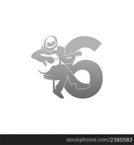 Silhouette of person playing guitar beside number 6 illustration vector