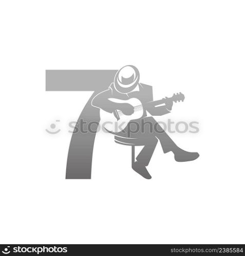 Silhouette of person playing guitar beside number 7 illustration vector