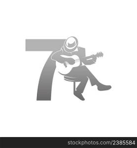 Silhouette of person playing guitar beside number 7 illustration vector