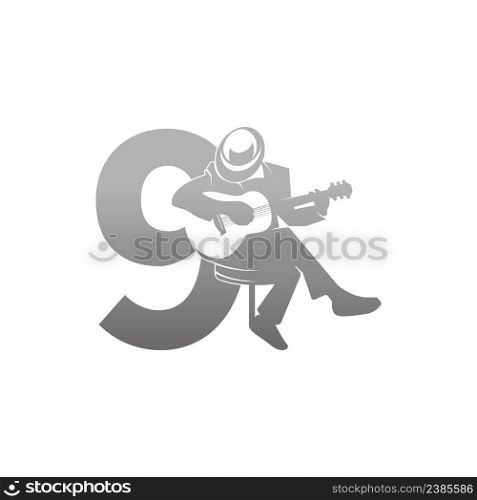 Silhouette of person playing guitar beside number 9 illustration vector