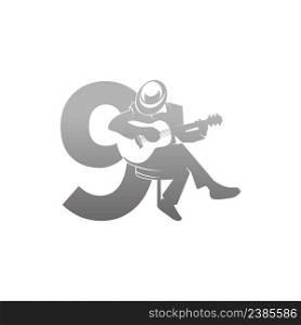 Silhouette of person playing guitar beside number 9 illustration vector