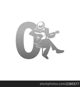 Silhouette of person playing guitar beside number zero illustration vector