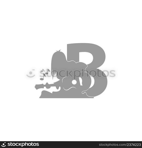Silhouette of person playing guitar in front of letter B icon vector