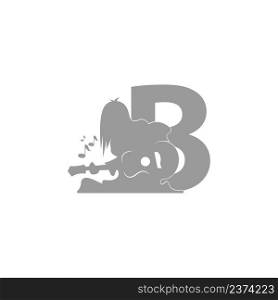 Silhouette of person playing guitar in front of letter B icon vector