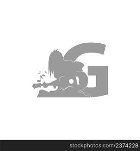 Silhouette of person playing guitar in front of letter G icon vector