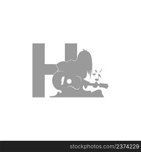 Silhouette of person playing guitar in front of letter H icon vector
