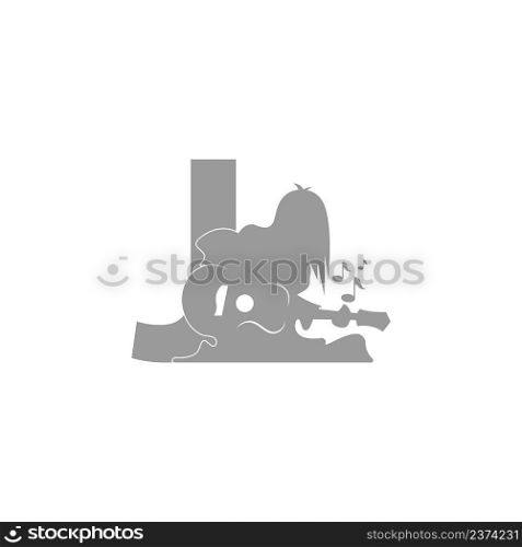 Silhouette of person playing guitar in front of letter J icon vector