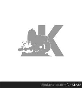 Silhouette of person playing guitar in front of letter K icon vector