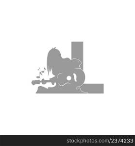 Silhouette of person playing guitar in front of letter L icon vector