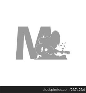 Silhouette of person playing guitar in front of letter M icon vector