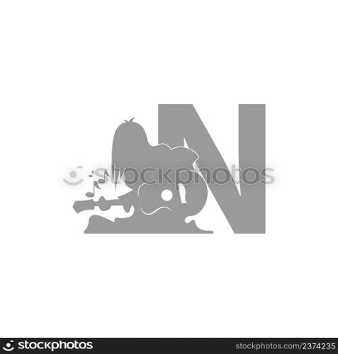 Silhouette of person playing guitar in front of letter N icon vector