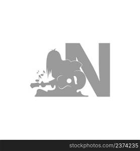 Silhouette of person playing guitar in front of letter N icon vector