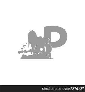Silhouette of person playing guitar in front of letter P icon vector