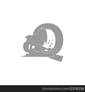 Silhouette of person playing guitar in front of letter Q icon vector