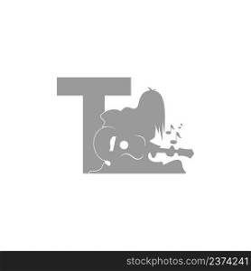 Silhouette of person playing guitar in front of letter T icon vector