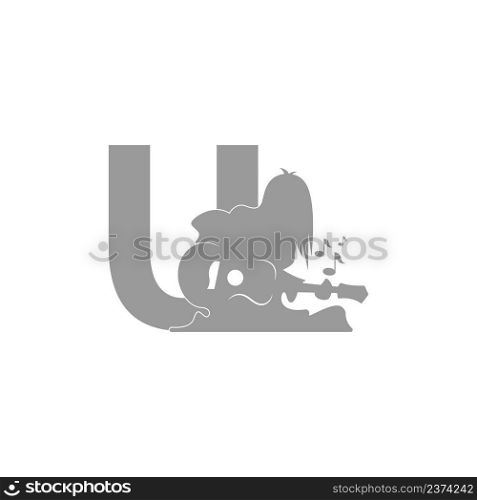 Silhouette of person playing guitar in front of letter U icon vector