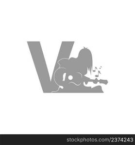 Silhouette of person playing guitar in front of letter V icon vector