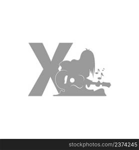 Silhouette of person playing guitar in front of letter X icon vector