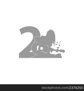 Silhouette of person playing guitar in front of number 2 icon vector