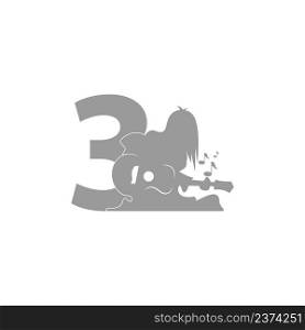 Silhouette of person playing guitar in front of number 3 icon vector